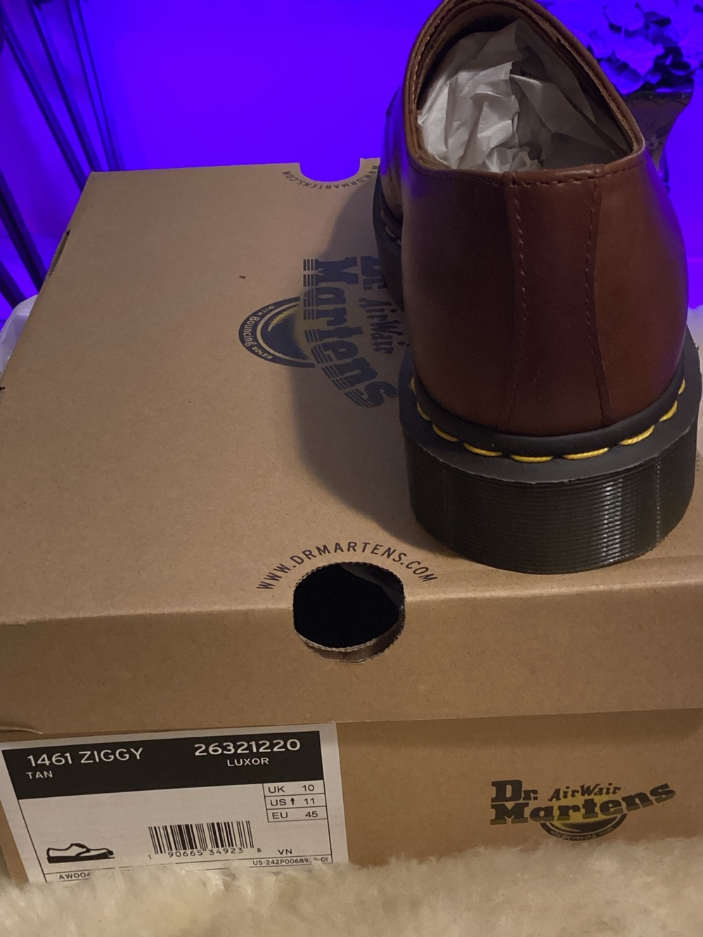 Dr. Martens Brown Leather 3-Eye Derby with Yellow Welt Stitching - Picture 4 of 4